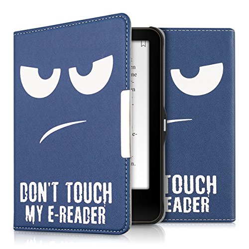 kwmobile Hülle für Tolino Vision 1 / 2 / 3 / 4 HD - Flipcover Case eReader Schutzhülle - Bookstyle Klapphülle Don't touch my E-Reader Design Weiß Dunkelblau
