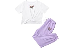 Naiyafly Kids Girl Tracksuit Set Girls Butterfly Pattern Long Sleeve Pullover Sweatshirt Crop Tops + Pants Suit Teen Girls Spring Fall Outfits Set Sports Hip Hop Clothes