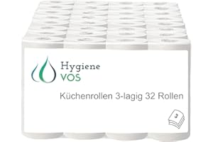 ‎HYGIENE VOS Hygiene VOS 32 Küchenrolle - Original Saugstarke Wischtücher Küchenrollen 3-lagig im Riesigen Vorteilspack 8 x 4 Rollen - Küchenpapier (32 x 50 Blatt)