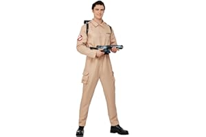 Smiffys Ghostbusters Men's Costume for Adults, Jumpsuit and Inflatable Backpack, Beige, Officially Licensed, Perfect for Halloween, Groups, and 80s Theme Fancy Dress Events