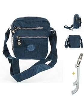 #7769 crinkle klein Nylon blau Handtasche praktisch Umhängetasche Bag Street