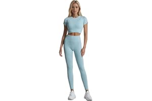 dohomiryo Donna Set di Abbigliamento Yoga Top Sportivo+Leggings 2 Pezzi Tuta Sportiva Palestra Fitness Activewear