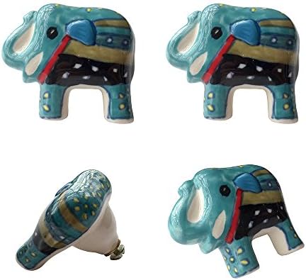 Details about Beautiful Hand Painted Handmade Ceramic Door Knobs Elephant Shape (4, Turquoise)