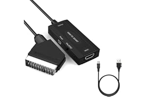 COMBLU Convertisseur vidéo HDMI vers péritel, adaptateur HD 1080p avec câbles, prise en charge NTSC/PAL (vidéo + audio sur péritel)