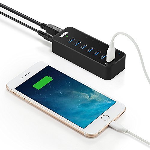 Anker USB 3.0 Hub 6 Ports + 1 Ladeport, 7 Port Datenhub mit 36W Netzteil für Macbook, Windows Laptops und Ultrabooks und USB-BC 1.2 Ladefunktion für iPhone Handy, iPad, Samsung Galaxy und andere Geräte - 3