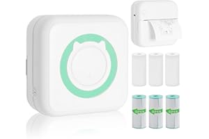 AURTEC Mini Thermal Printer,Portable Wireless Bluetooth Inkless Printer with 3 Rolls of Sticker and 3 Rolls of Thermal Paper,Compatible with Android/iOS,Pocket Printer for Memo,DIY,Photo etc.