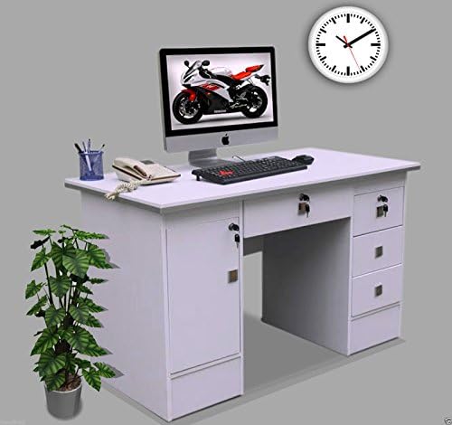 Computer Desk For Home Office PC Table in Beech, Black White and Walnut Clr With 3 Locks (White Desk 617/999)