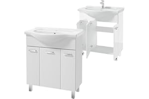 .DEFTRANS Deftrans Domodomo Armario de baño con Lavabo, 82 x 75 x 33 cm, Armario de cerámica Blanco, Armario de pie para baño (Blanco 75 cm)
