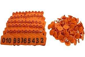 ABUSTLE PIG Ohrmarken für Rinder, große Kunststoff-Ohrmarken für Schafe, Rinder, Kalb, Schwein mit der Nummer 001-100/101-200/201-300, Tierkennzeichnungs-Ohrmarke (Orange, 301-400)