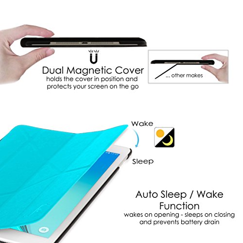 Forefront Cases® Neue Origami Leder Hülle / Tasche / Case / Cover für Samsung Galaxy Tab A 9.7 SM-T550 (Mai 2015) – Rundum-Geräteschutz und intelligente Auto-Sleep-Wake-Funktion mit 3-JAHRES-GARANTIE VON FOREFRONT CASES – inkl. Eingabestift und Displayschutz - 6