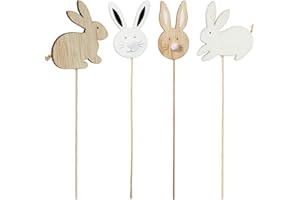 itsisa Blumenstecker aus Holz Hase (4er Set) - Osterdeko, Frühlingsdeko, Osterhase für den Garten, Ostern, Pflanzstecker (Hase)