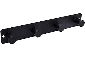 SYPEN Door Hooks, Black Coat Hooks Screw in & Stick on, Self Adhesive Door Hangers for Bedroom, Hooks for Towel Hat Bathrobe in Bathroom, 4 Holders