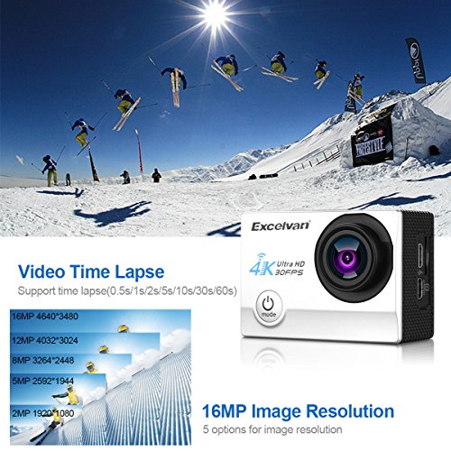 Excelvan Q8 Action Cam 2,0 “ WiFi 30M Wasserdicht Sportkamera Actionkamera Full Color HD LCD-Display 4K 30FPS 16MP 170 ° Weitwinkel Linse 180°drehbar Zeitraffer Zeitlupe Action DV Sport Kamera für Android / IOS - 4