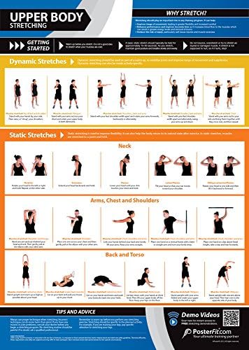 Upper Body Stretching Gym Poster | Dynamic &amp; Static Stretches | Laminated Gym &amp; Home Poster | FREE Online Video Training Support | Size - 594mm x 420mm (A2) | Improves Personal Fitness &amp; Flexibility