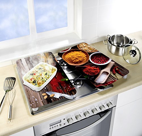Wenko 2521498100 XL-Herdabdeckplatte Universal Gewürze 2er Set, extra groß, Kochplattenabdeckung und Schneidebrett für alle Herdarten, Gehärtetes Glas, multicolor, 40 x 52 x 0.4 cm - 2