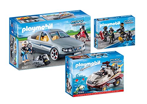 Preisvergleich Produktbild PLAYMOBIL City Action SEK-Spezialeinsatz - 3er Set: 9361 SEK-Zivilfahrzeug + 9364 Amphibienfahrzeug mit Unterwassermotor + 9365 SEK-Team