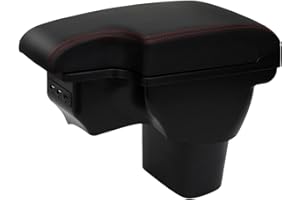 JINSENTGG Armrest Box Compatible with Nissan Juke/Infiniti ESQ 2011 2012 2013 2014 2015 2016 2017 2018 2019 Car Center Console Dual Layer Black Leather Storage with USB Charging Port - Red Line