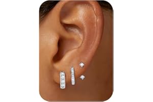 VIDONIO 3 Paar Ohrringe Silber 925 Für Damen, 14K Vergoldet Hypoallergen Ohrringe Set Stapelbar AAA+ Zirkonia Ohrstecker Schlafen Knorpel,Creolen Gold Für Mehrere Piercings Damen Schmuck