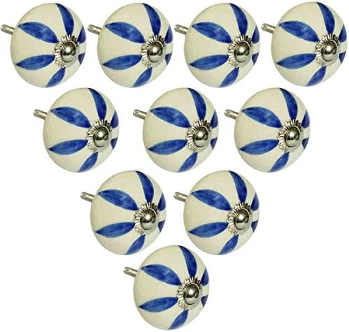 Handmade Knobs Sale - Set of 10 White and Blue Flower Ceramic Knobs Handmade Design Drawer Knob / Cabinet Pulls / Handles - Home Decor Accessories