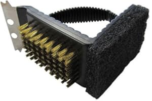 Cook'in garden Brosse de Nettoyage 3 en 1 - Brosse En Mousse + Brosse en Cuivre + Racloir en Inox - Pour Barbecue et Plancha, Pour nettoyer votre grille de barbecue