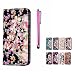 Produktbild LG V10 Hülle, KSHOP PU Leder Handyhülle Schutzhülle Schwarze ledertasche mit Muste Rosa Blume vier Kleinen Weiße blumen mit drei Schwarz Blumen 3D Design Diamant Glitzer Bling Glänzen Strass Wallet PU Plastik Back Cover Ledertasche Magnetverschluss Magnetic Protektiv Kunstleder Flip Case Tasche Hülle Schutz Etui Schale Schutzhülle Karte Slot mit Bleistift touch PenEingabestift Rose