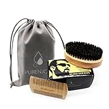 PURENJOY Beard Brush and Comb Set for Men - Boar Bristles and Natural Wooden Material - Perfect Grooming Tool for Facial & Hair