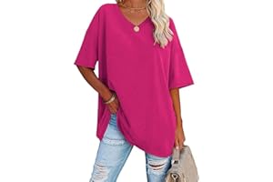 EBIFIN Women's Casual Oversized T Shirts Short Sleeve V Neck Basic Plain Cotton Tee Tops.