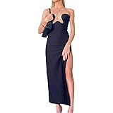 MAHUAOYIXI Vestito Lungo Donna Elegante Scollo a V Ragazza Vestito Estivo Senza Maniche Donna Nero Abito da Spiaggia Donna Se