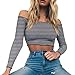 Produktbild SHOBDW Neueste Damen Frauen aus der Schulter Langarm-gestreifte lose Tops Casual Bluse T-Shirt Hemden Strandbluse Tops Bluse Sommerbluse (XL, Schwarz)