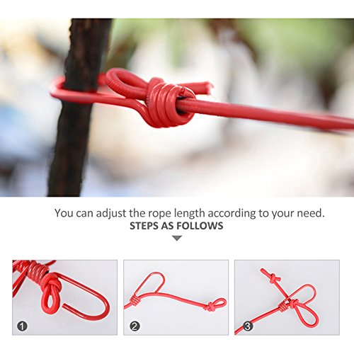 Aosbos 185-380cm Flexible Wäscheleine mit 12 beschichteten Klammern und 2 Haken für Reise, Camping, Hof, Hotel - 4