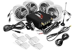 Aileap 1000W - Amplificador de moto, 4 altavoces, sistema de audio estéreo, Bluetooth, impermeable, AUX MP3, USB, SD, radio FM, para Harley Touring Cruiser ATV UTV Scooter (cromo)