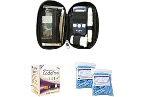 SD Codefree - Estuche que contiene Monitor de Glucosa, 10 Tiras y 10 Lancetas - Más 50 Tiras y 100 Lancetas Adicionales