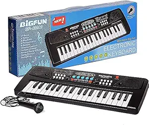 PRIMIL 37 Key Piano Keyboard Toy with Recording and Mic and Mobile Charger Power Option Battery Operated (Black, White)