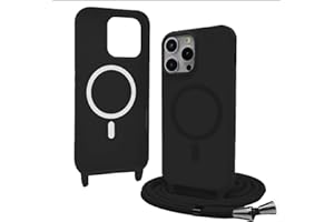 Bigcousin Handykette für iPhone 15 Pro Max Hülle mit Band,Magnetisch kompatibel mit Magsafe,Silikon Necklace Handyhülle mit verstellbar und abnehmbar,Schwarz