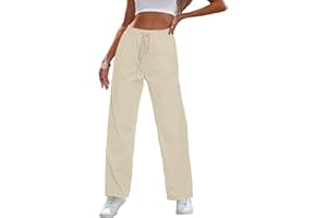 HVEPUO Spodnie damskie letnie spodnie damskie, lekkie spodnie z wysokim stanem, bawełniane spodnie rekreacyjne