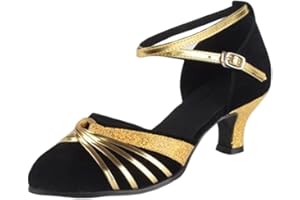 FM2018XSL Zapatos de Baile Latino de Tacón Alto de 5cm con Suela de Caucho/Imitación de Cuero para Mujer,Zapatillas Vestir de Fiesta para Salsa/Tango