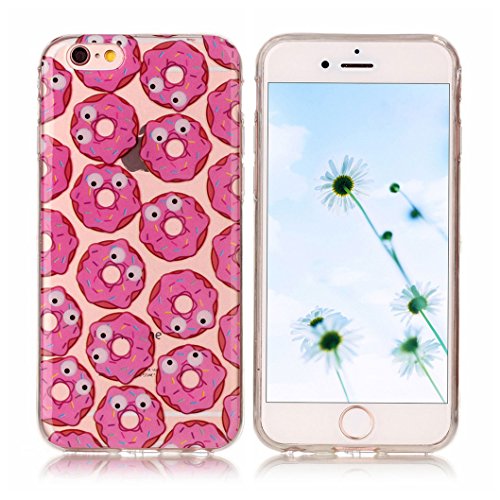 Wanxideng Funda iPhone 6 6S Slim Clear Case Cover Carcasa Transparente Claro Funda de Silicona TPU Carcasa Ultra Delgado Ligero Funda Suave Liso Casco Anti Rasgu  os Caja Anti Choque Funda Protectora con dise  o creativo - Donut Rosado