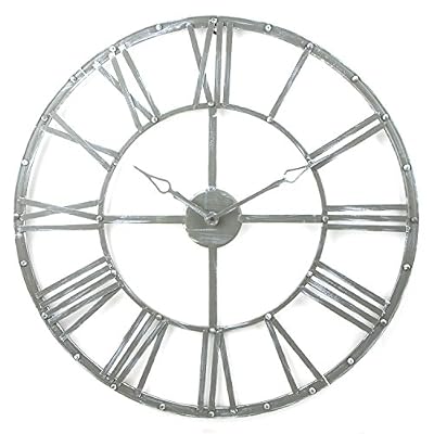 Atmosphera Grande horloge pendule murale en métal style vintage - diamètre 70 cm - Coloris GRIS