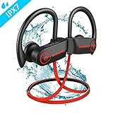 [AURICULARES IMPERMEABLES IPX7]: El nanorrevestimiento resistente al agua IPX7 protege eficazmente los auriculares Bluetooth deportivos de la intemperie, la lluvia y el agua. para que pueda disfrutar de la música mientras corre, trota, camina, va en bicicleta, yoga, viaja, hace ejercicios de gimnasio y otros deportes al aire libre.