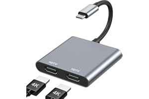 USB C auf Dual HDMI Adapter 4K@60Hz, Typ C to HDMI Splitter for Dual Monitors, Dual-Monitor-Adapter für MacBook Pro/Air, iPad, Samsung, Surface, Dell, Chromebook