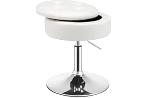 GOPLUS Taboret do makijażu obrotowy, otomana z pokrywką, taboret obrotowy z regulacją wysokości 51-56 cm, do salonu i sypialni (biały)