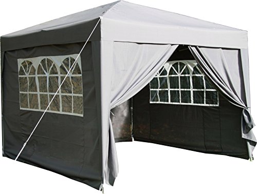 Airwave Pop-Up Pavillon, 3 x 3 m, grau, wasserfester GartenPavillon, 2 Windstangen und 4 Gewichte für die Beine