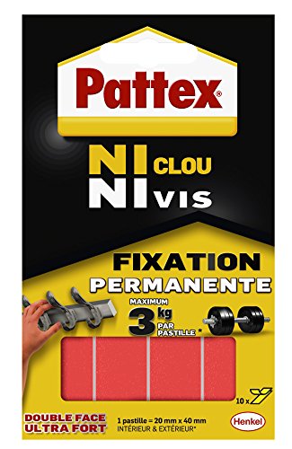 Pattex Ni Clou Ni Vis,  Cinta adhesiva de doble cara ,ultrafuertes, pack de 10 pastillas, 20 mm x 40 mm
