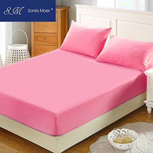 Sonia Moer Premium Polycotton 200 Thread Count Fitted Sheet, (Double, Pink)