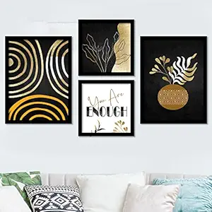 TRIOHOMES ART Wall Paintings /posters with frame for Home Office Living Room - Modern Art Wall Paintings with Frame ( 11 inch x 14 inch, Framed ) Set of 4 (Brown)