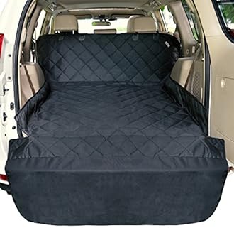 F-color SUV Cargo Liner for Dogs, Water Resistant Pet Cargo Cover Dog Seat Cover Mat for SUVs Sedans Vans with Bumper Flap Protector, Non-Slip, Large Size Universal Fit, Black