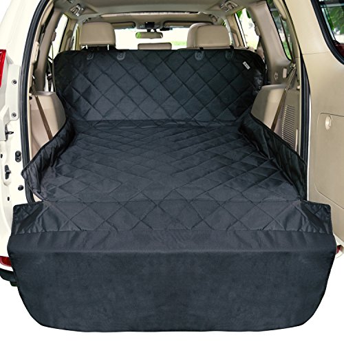 F-color SUV Cargo Liner for Dogs, Water Resistant Pet Cargo Cover Dog Seat Cover Mat for SUVs Sedans Vans with Bumper Flap Protector, Non-Slip, Large Size Universal Fit, Black