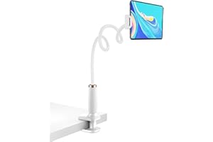 SIXIUDIA Schwanenhals Tablet Halterung, Tablet Halter – Flexibler Verstellbarer Arm im Bett für Tablet Halter 360°Drehbarer Sockel für Ipad/Handy/Switch/Samsung Galaxy Tabs/usw, 98cm Gesamtlänge (Weiss)