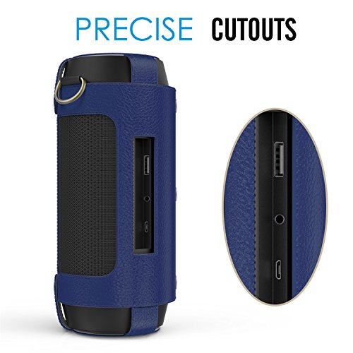 MoKo JBL Charge 2+ Lautsprecher Hülle Abdeckung, Premium PU Leder Schutzhülle Tasche Case mit Handschlaufe und Karabiner für JBL Charge 2+ Bluetooth Wireless Speaker, Marineblau - 4
