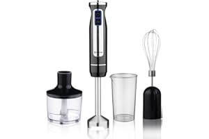 BEHOME Frullatore tritatutto multifunzione 3 in 1 | Tritatutto 8 velocità con 860ml Bicchiere 600ml Frusta | Minipimer Mixer a Immersione 800 W con Luce Led